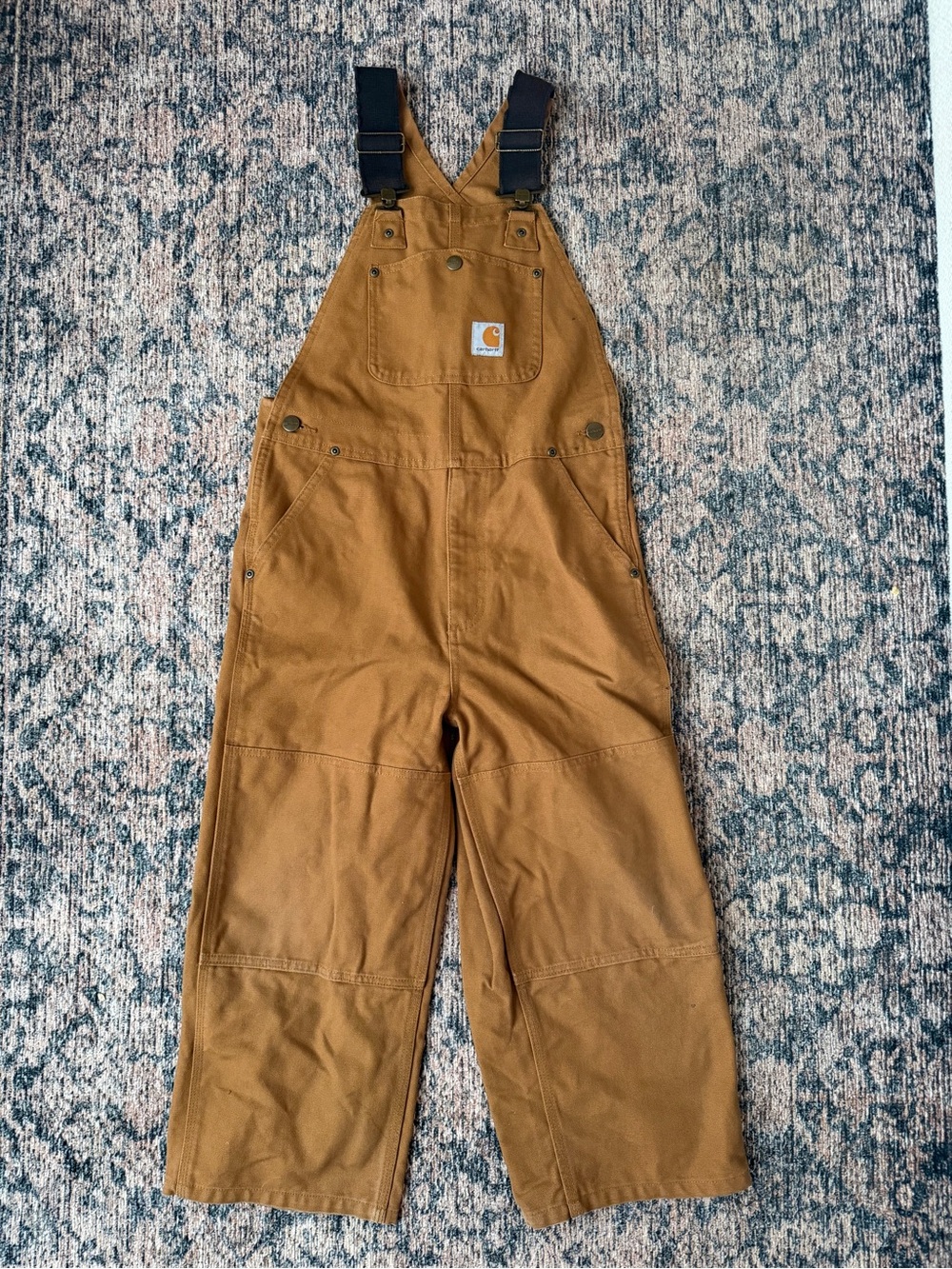 Carhartt Kids Tan Workwear Duck Overalls with stretchy Straps